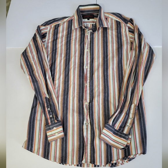 Dragonfly Mens Colorful Vertical Stripes Front Button Down Casual Retro Shirt - Picture 1 of 9